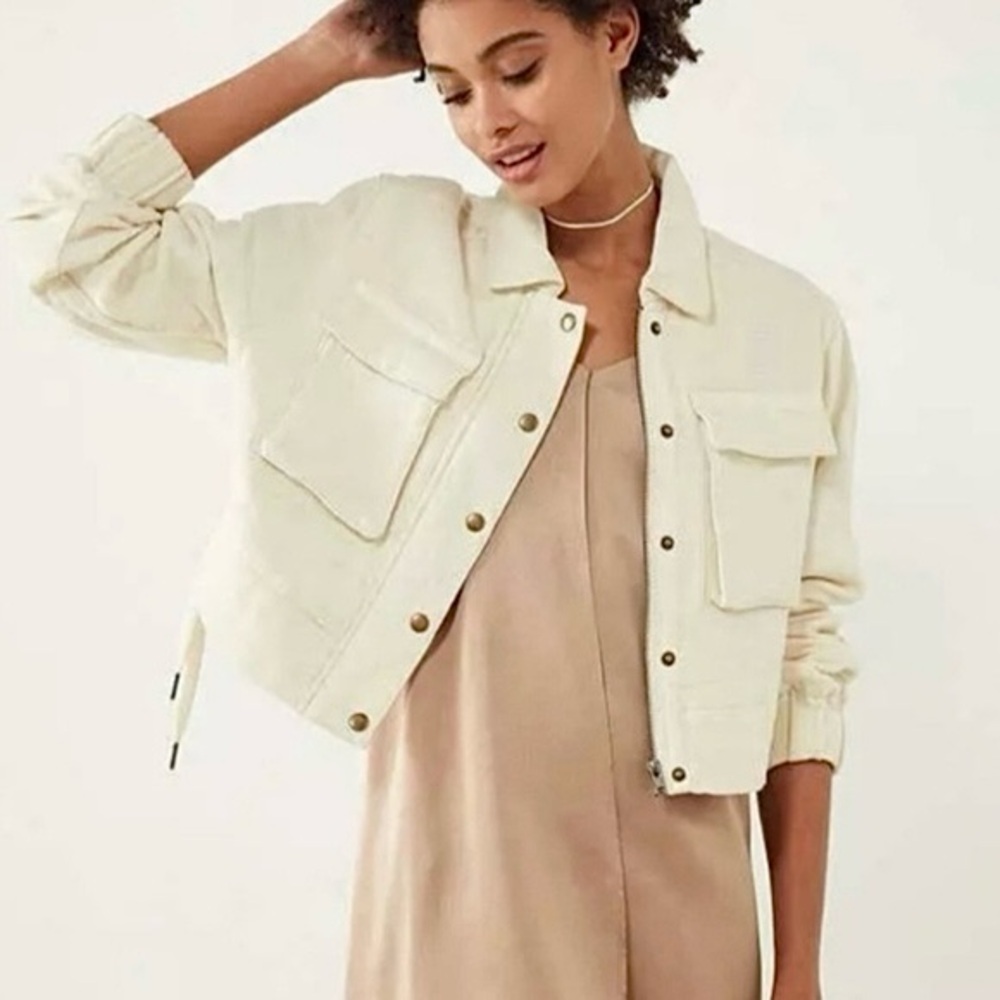 Urban Outfitters Cream Cropped Utility Jacket